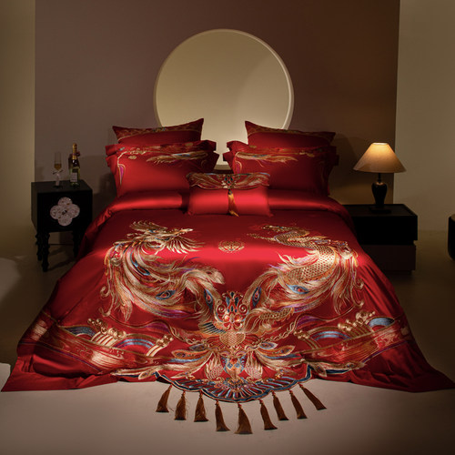 140支长绒棉结婚四件套红色全棉