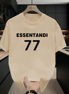 2026新款重磅短袖t恤男ins宽松潮牌上衣服男生贴身t血纯黑