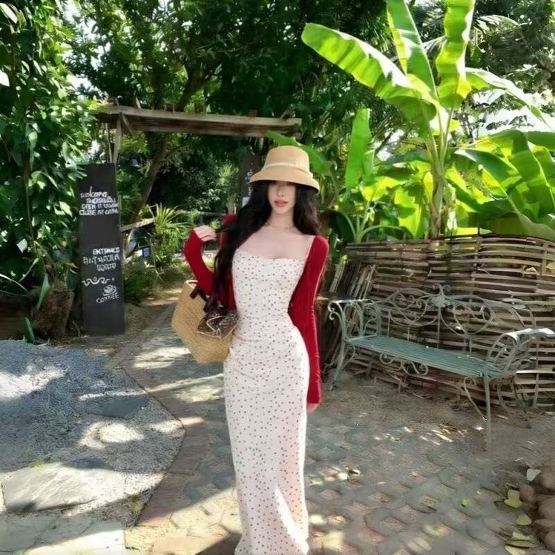 法式海边度假风开衫吊带波点连衣裙两件2026女夏新款收腰修身显瘦