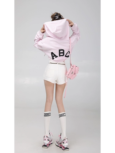 Ретро короткая толстовка с капюшоном, осенняя куртка, лонгслив, в американском стиле, свободный крой