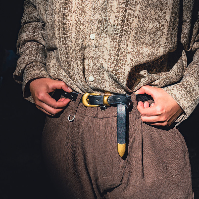 复古百搭通勤纯真牛皮带金属黄铜扣休闲百搭牛仔裤西裤男女士腰带