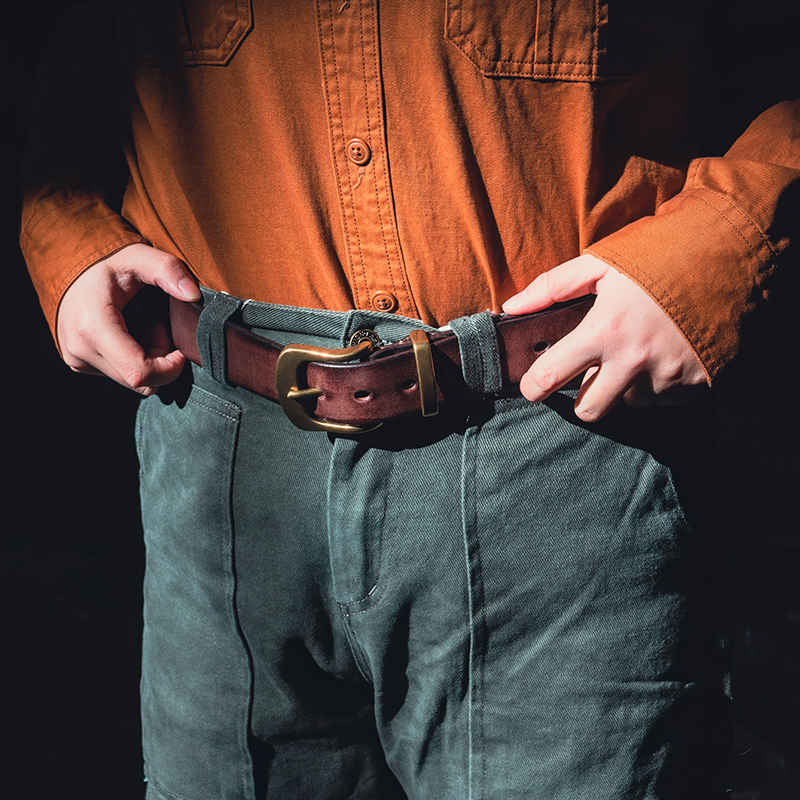 美式工装头层牛皮腰带牛仔休闲风