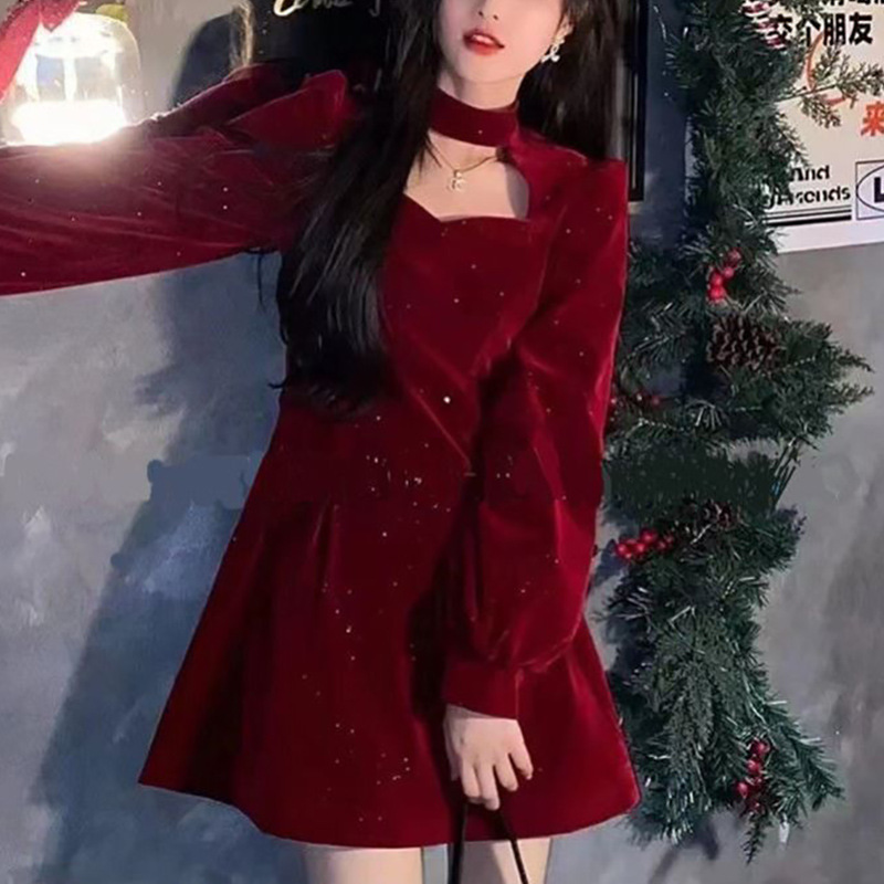 秋冬新款韩版小香风连衣裙女装复古气质收腰显瘦设计感A字裙子ins