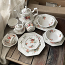 出口英国八角餐具釉下彩水果餐盘陶瓷饭碗浮雕咖啡杯复古vintage