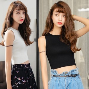 纯色螺纹短款小背心学院风针织露脐装上衣女漏肚脐高腰无袖T恤潮
