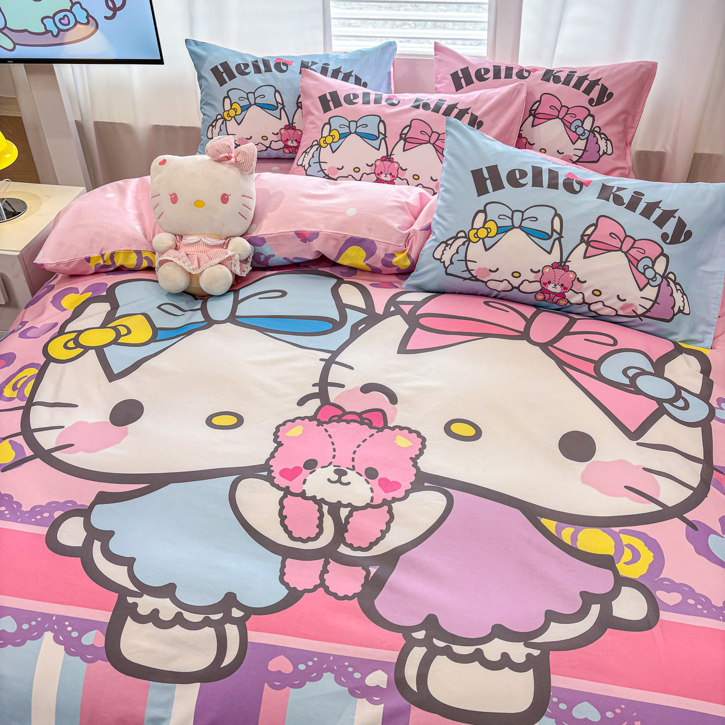 卡通凯蒂猫100%纯棉四件套全床品套件/四件套/多