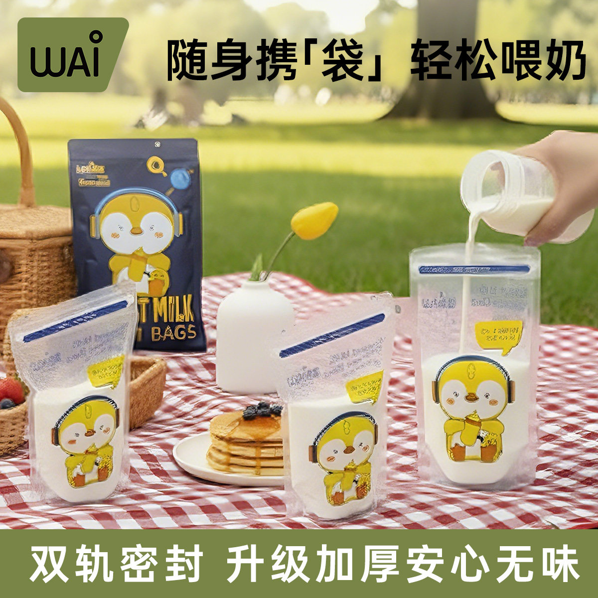 哇爱便携一次性外出储奶袋图片