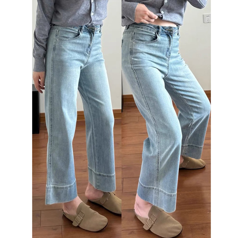 2025夏季新款小个子浅色直筒牛仔裤女大码胖mm显瘦九分垂感阔腿裤,女装/女士精品,大码裤装,淘宝优惠券,粉丝福利购,淘宝优惠卷