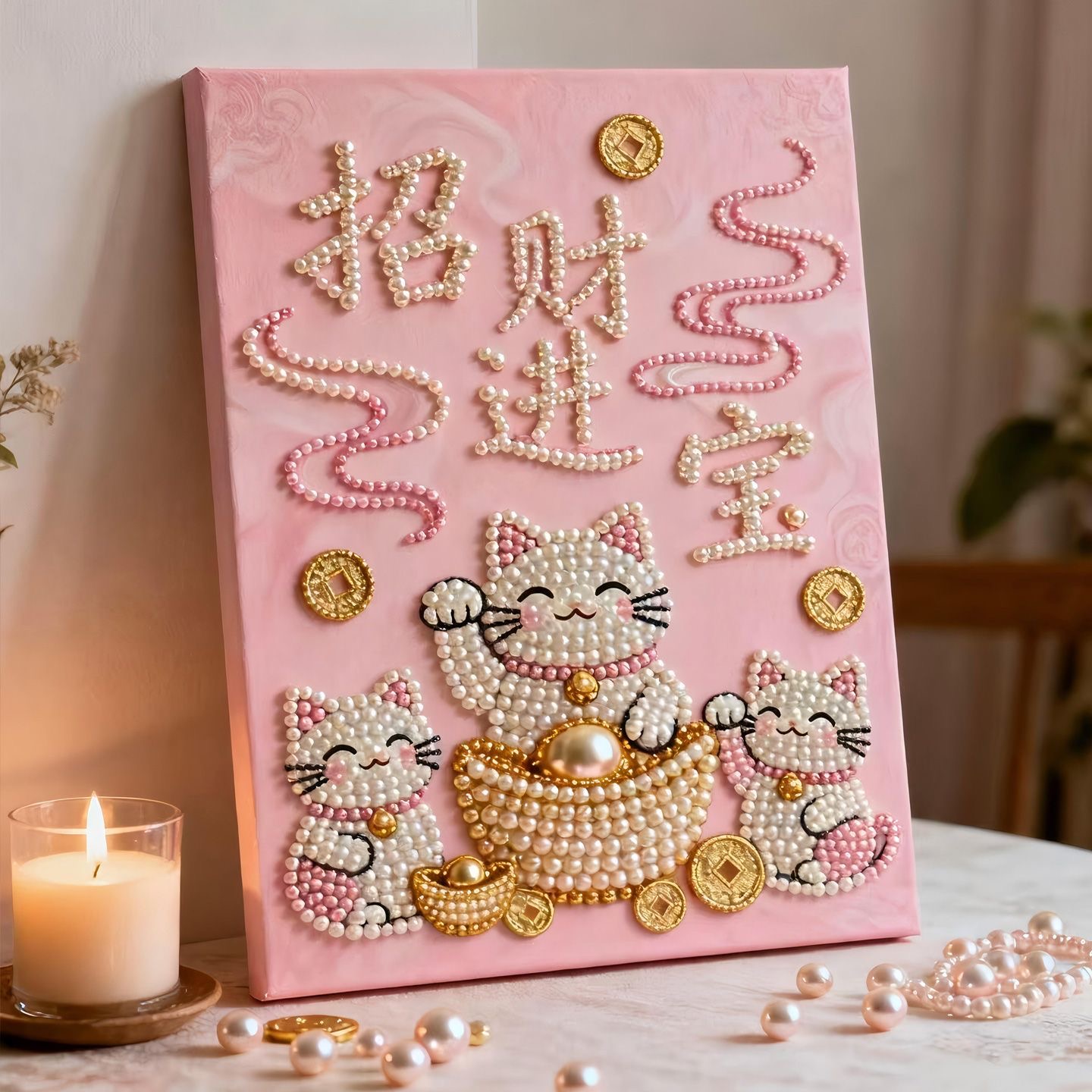 KT招财猫珍珠画材料包有手就会