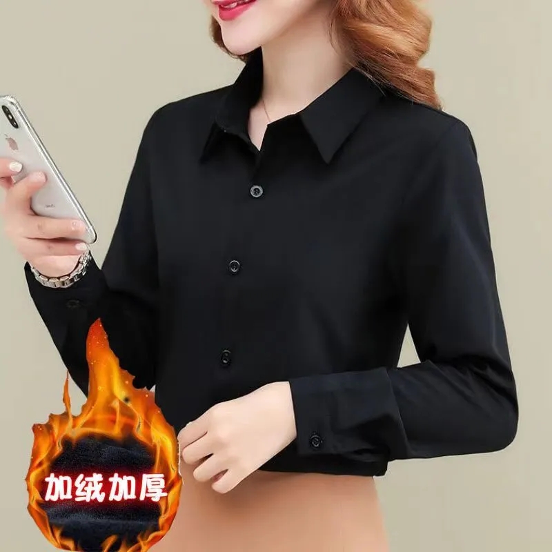 加绒纯色衬衫女长袖工作面试正装