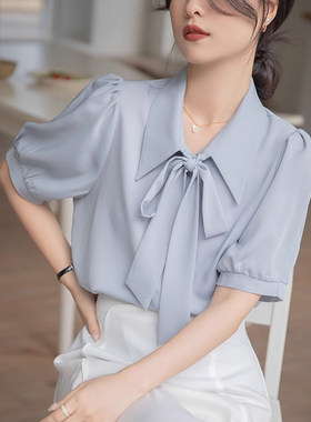 法式飘带蝴蝶结衬衫女夏气质衬衣