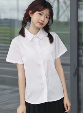 小个子学生白色短袖衬衫女夏宽松气质抗皱经典衬衣别致上衣学院风
