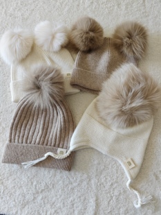 北欧风 儿童狐狸毛球羊绒羊毛帽子康赛妮围巾蝴蝶结羊绒围脖杂款