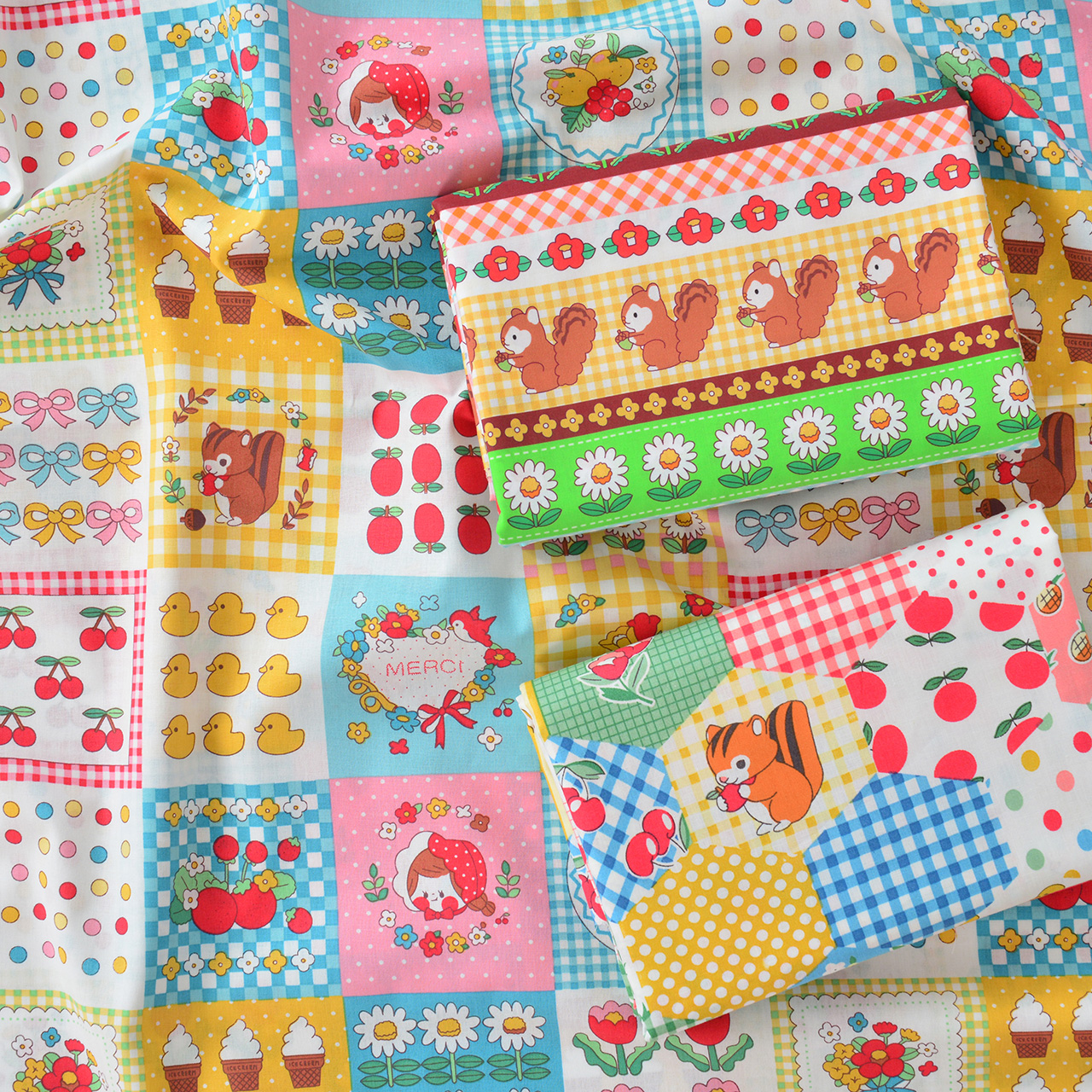 纯棉平纹布料手工diy服装童装裙子卡通印花全棉面料棉布趣致松鼠