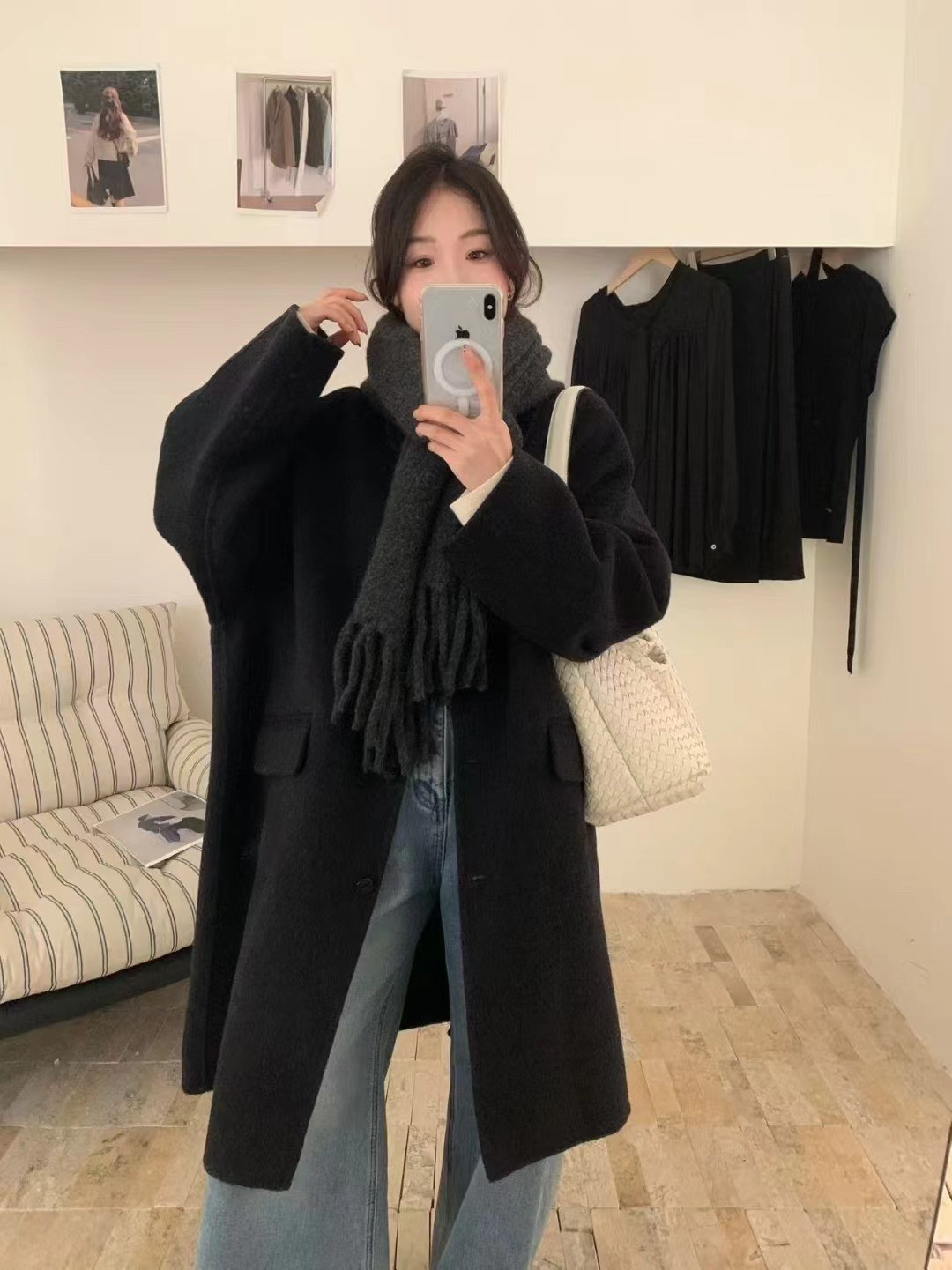 中长版围巾毛呢大衣女冬2025毛呢外套