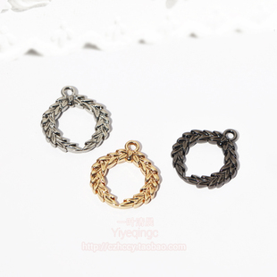 DIY单孔浅金银色枪黑双面 麦穗立体花纹合金包挂饰品包饰配件吊饰