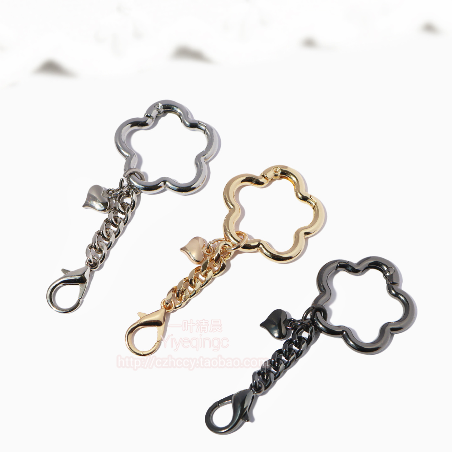 DIY双扣短链花朵款爱心吊饰龙虾扣金属饰品玩偶包挂毛球挂件配件