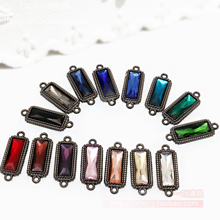 DIY保色金属枪黑色电镀饰品配件 镶钻双孔长方吊饰 皮草挂件配饰