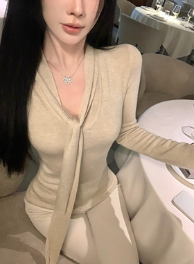 Mimo dk 韩系氛围感V领针织衫女秋冬内搭修身显瘦温柔高级感上衣