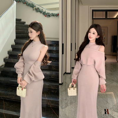 日系纯欲风4way系带罩衫+无袖背心针织连衣裙辣妹温柔气质两件套