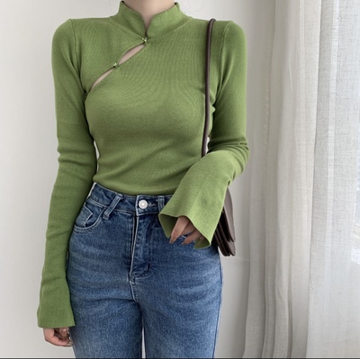 新中式针织打底衫旗袍领