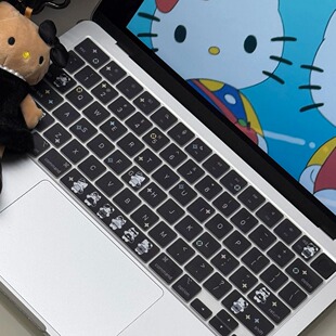 汪三岁「黑皮kitty」黑色彩绘键盘膜适用华为苹果笔记本防水防污