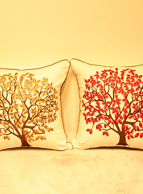 生命树抱枕刺绣靠垫靠包新中式植物抱枕套美式靠垫套沙发靠枕