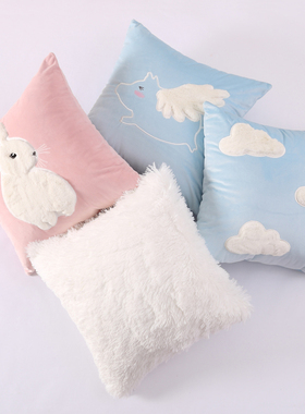 可爱兔子抱枕水晶绒纯色简约靠枕现代毛绒沙发大码靠垫床头抱枕靠