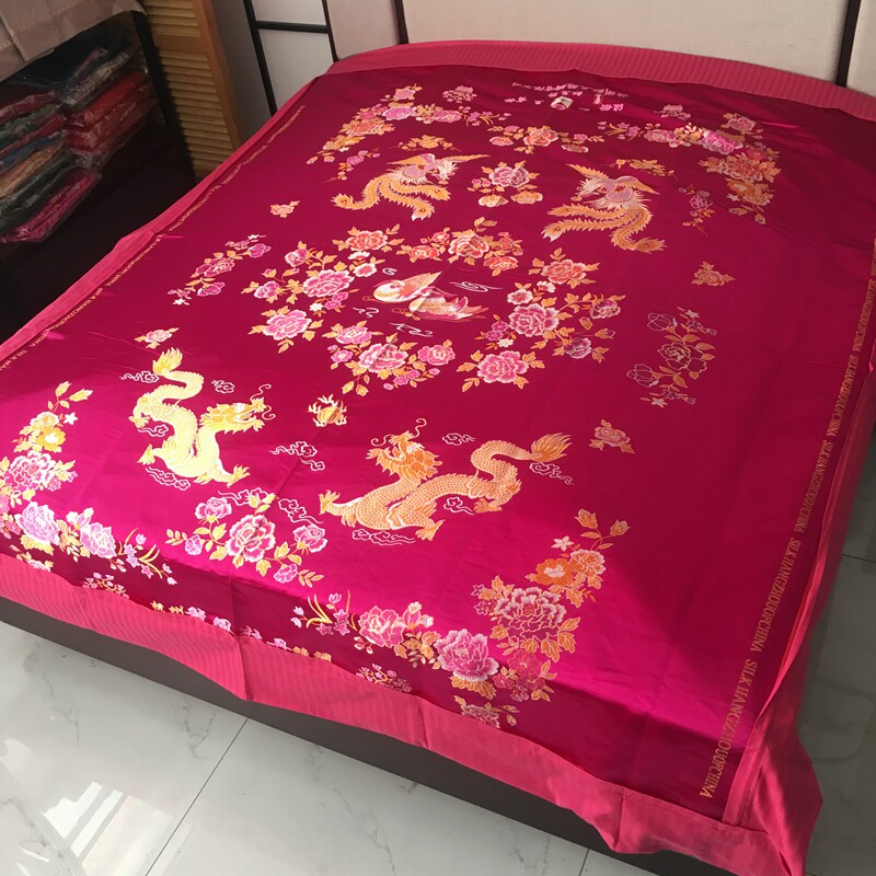 龙凤被套杭州丝绸缎被面中式婚庆被罩全棉里织锦缎鸳鸯结婚喜被子