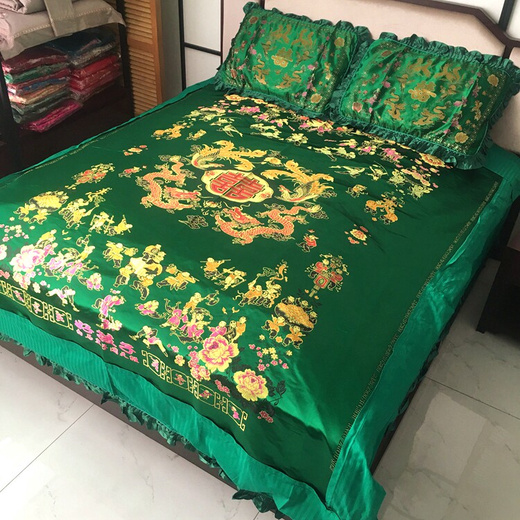 婚庆四件套龙凤百子图杭州丝绸缎