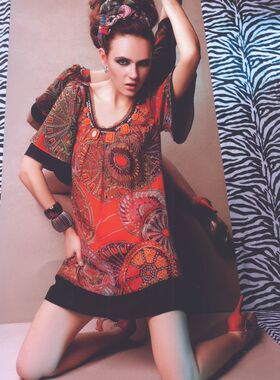 清！香港亮*点欧*诺漫夏装新款 图腾印花气质连衣裙11817