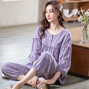 好物推荐~高档棉女士春夏秋短袖七分裤宽松大码薄款两件套装外穿