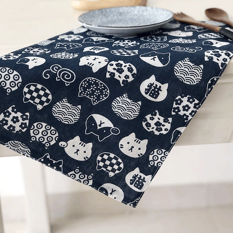 2025年新款日式棉麻餐垫隔热垫桌垫高级感轻奢防烫日料店蓝猫款图片