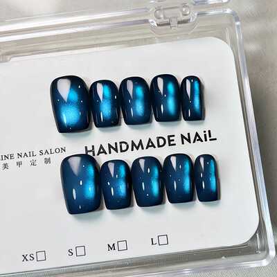 手工美甲穿戴甲深海蓝宝石灵动