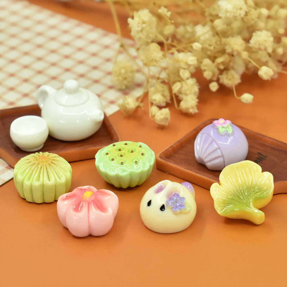 10颗微缩食玩月饼茶果子奶油胶树脂小配件diy配饰娃屋装饰小摆件