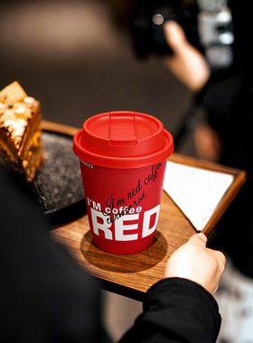 红色新年纸杯2026马年一次性咖啡杯带盖奶茶热饮打包杯子喜庆定制