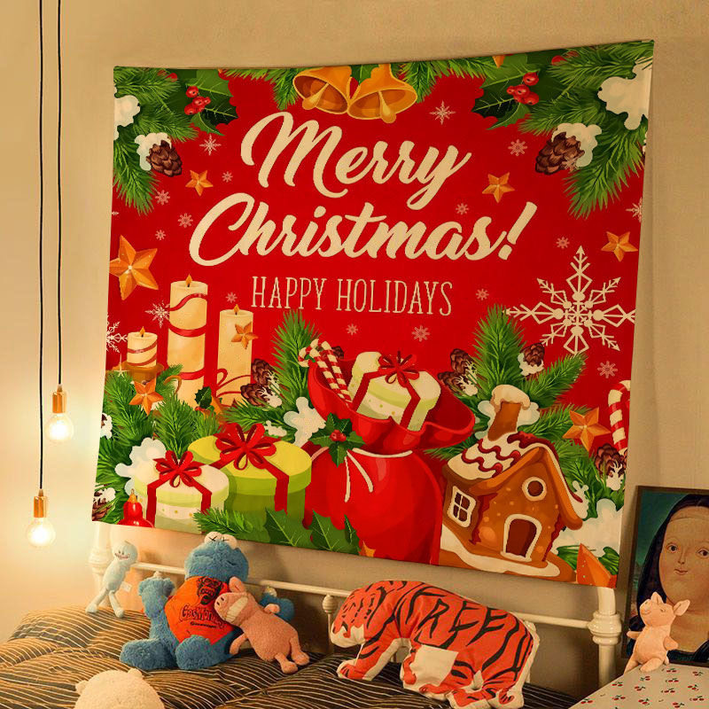 圣诞节挂布节日装饰背景布外贸美式圣诞树圣诞老人christmas挂毯
