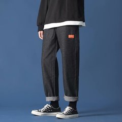 Hong Kong Style label straight tube Wide Leg Jeans trendy jeans men's fashion brand versatile elastic waist loose pants