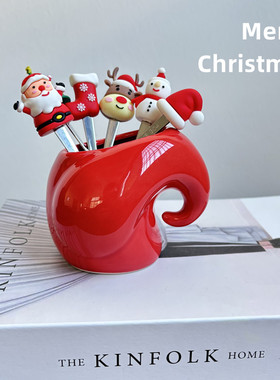 圣诞304不锈钢水果叉套装可爱水果签点心叉耐摔水果叉创意餐具