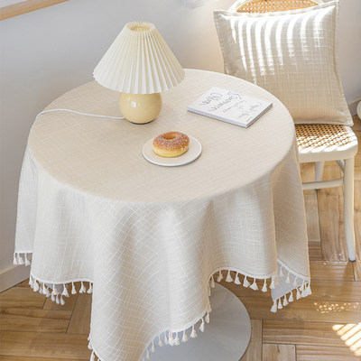 法式复古圆桌布北欧ins风米白轻奢高级感盖布圆形棉麻台布茶几布