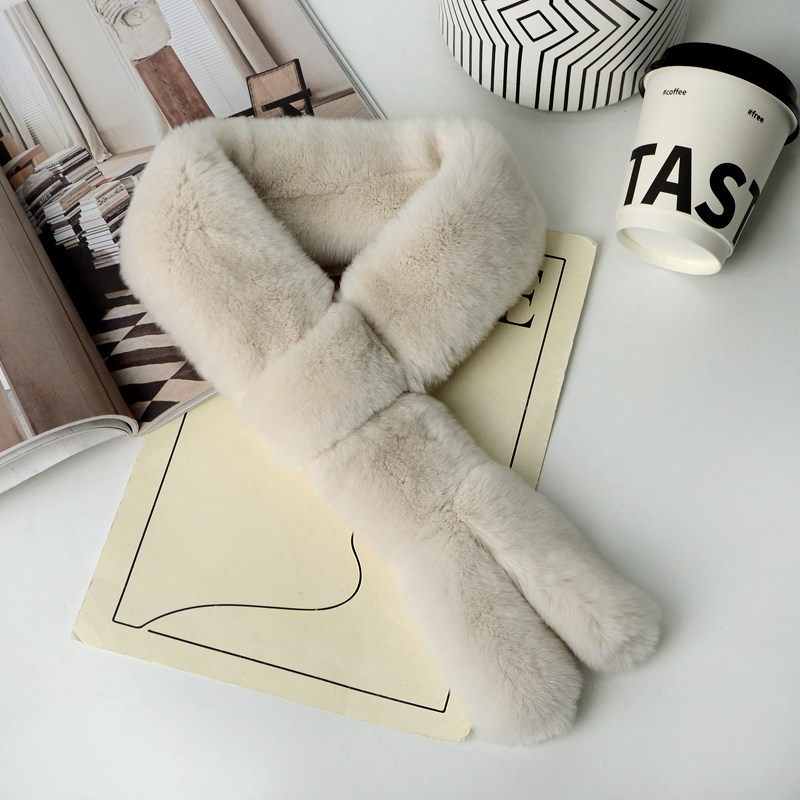 韩版獭兔毛绒围巾女生冬季双面毛毛纯色百搭保暖皮草整皮懒兔围脖