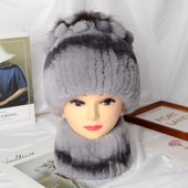 兔毛皮草帽子毛毛围巾百搭女冬季 平檐圆顶保暖包头帽围脖脖套加厚