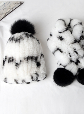 儿童獭兔皮草毛球帽子围巾 男女宝宝秋冬季护耳可爱保暖围脖1-6岁