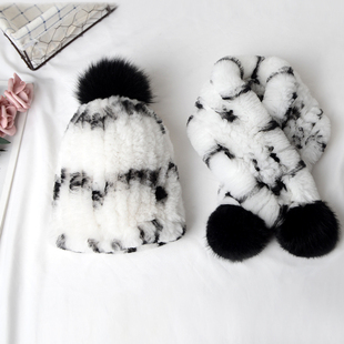 儿童獭兔皮草毛球帽子围巾 男女宝宝秋冬季护耳可爱保暖围脖1-6岁
