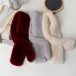 獭兔毛皮草民族风围巾男女情侣秋季百搭纯色毛绒学生围脖加厚保暖