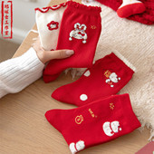 Alice本命年新年马年结婚可爱红袜女秋冬棉袜小猫雪人无骨中筒袜