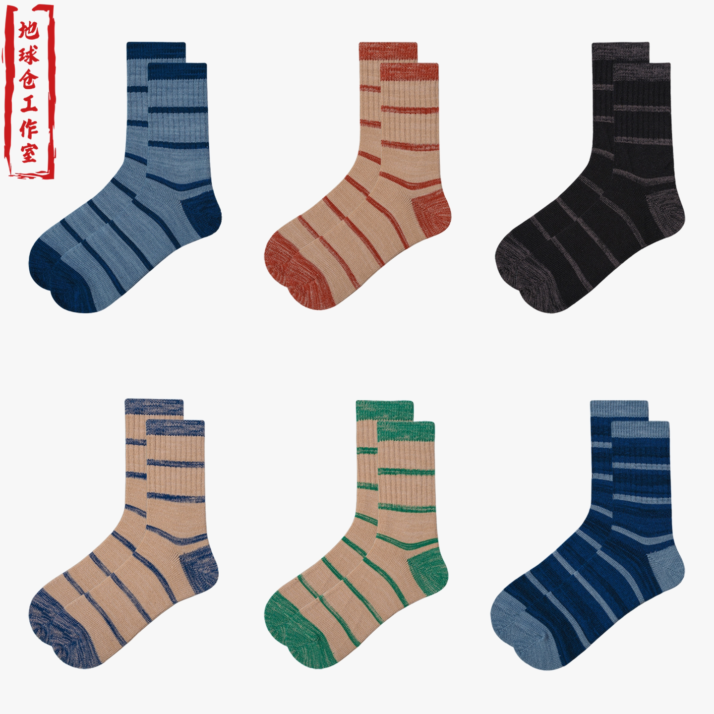 粗针复古男士民族原宿风袜子青年学生条纹中筒袜秋冬运动男袜棉袜