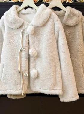 小香风羊羔毛外套2024新款小个子仿水貂毛皮草上衣皮毛一体A8835
