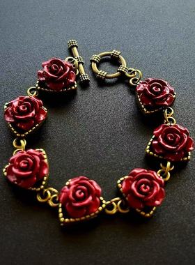 高级感中古风时尚轻奢玫瑰手链