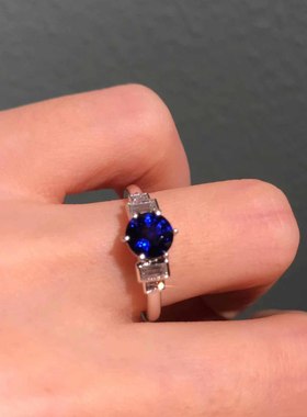 小众设计精致简约蓝宝石戒指女开口镶嵌锆石气质百搭网红甜美礼物